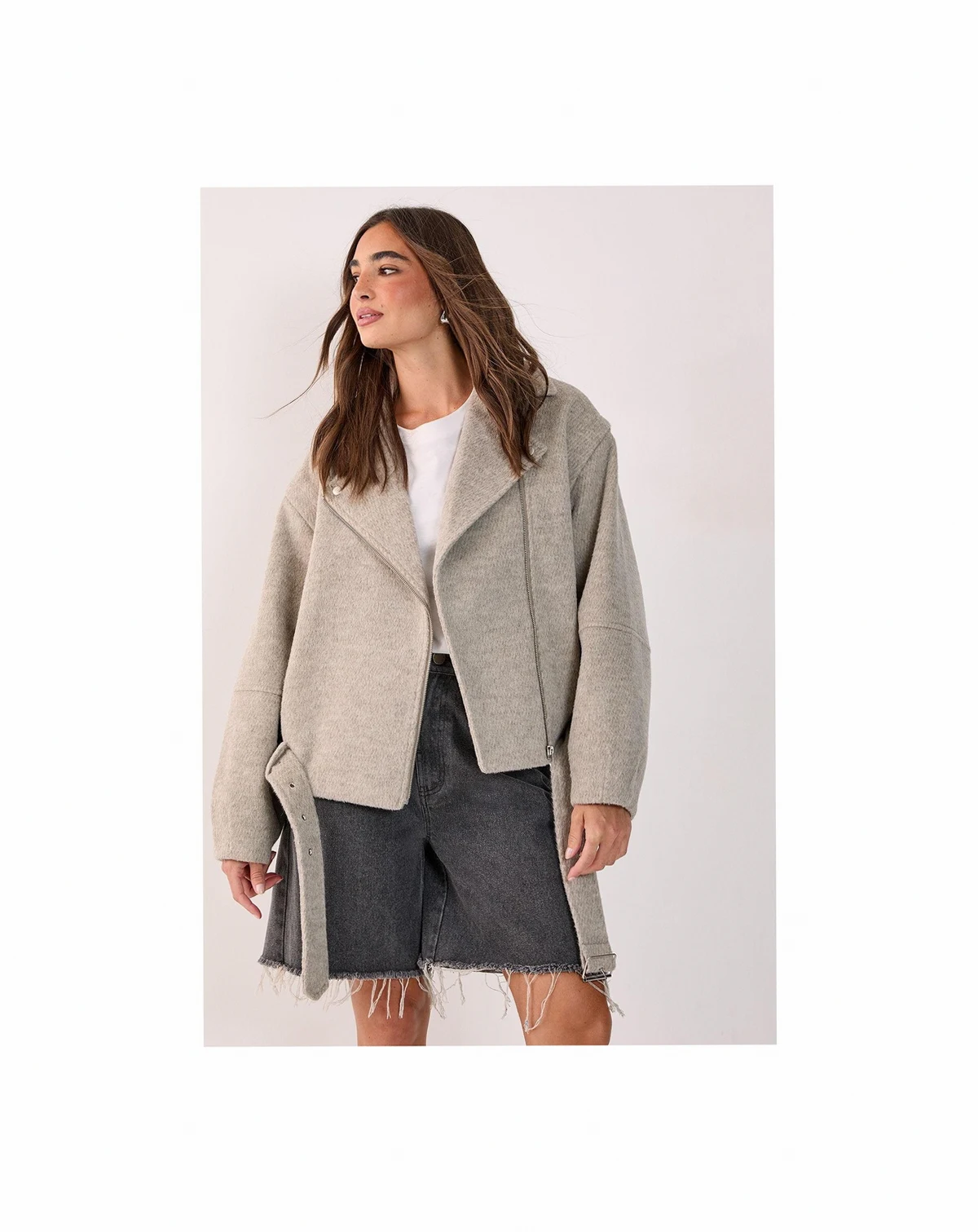 Women's Oversized Brushed Belted Biker Jacket