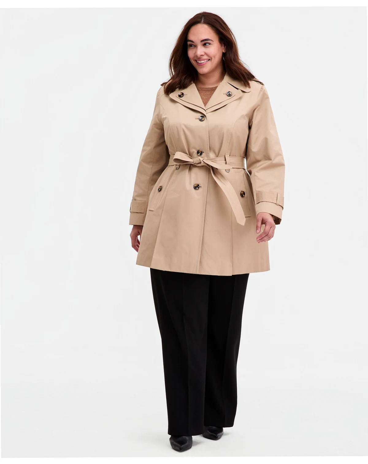 Plus Size Single-Breasted Hooded Belted Trench Coat