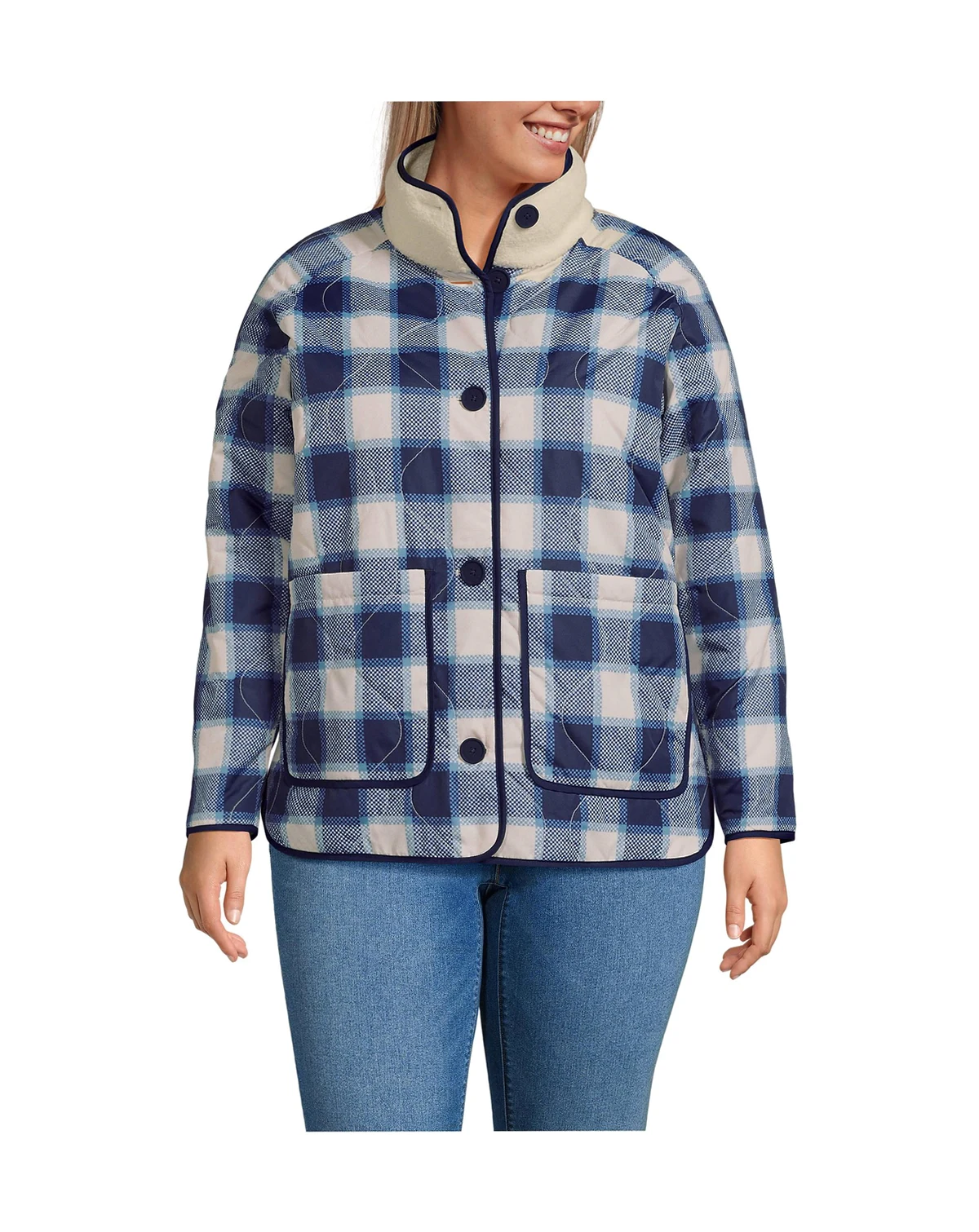 Plus Size High Pile Fleece Reversible Mixed Media Long Jacket