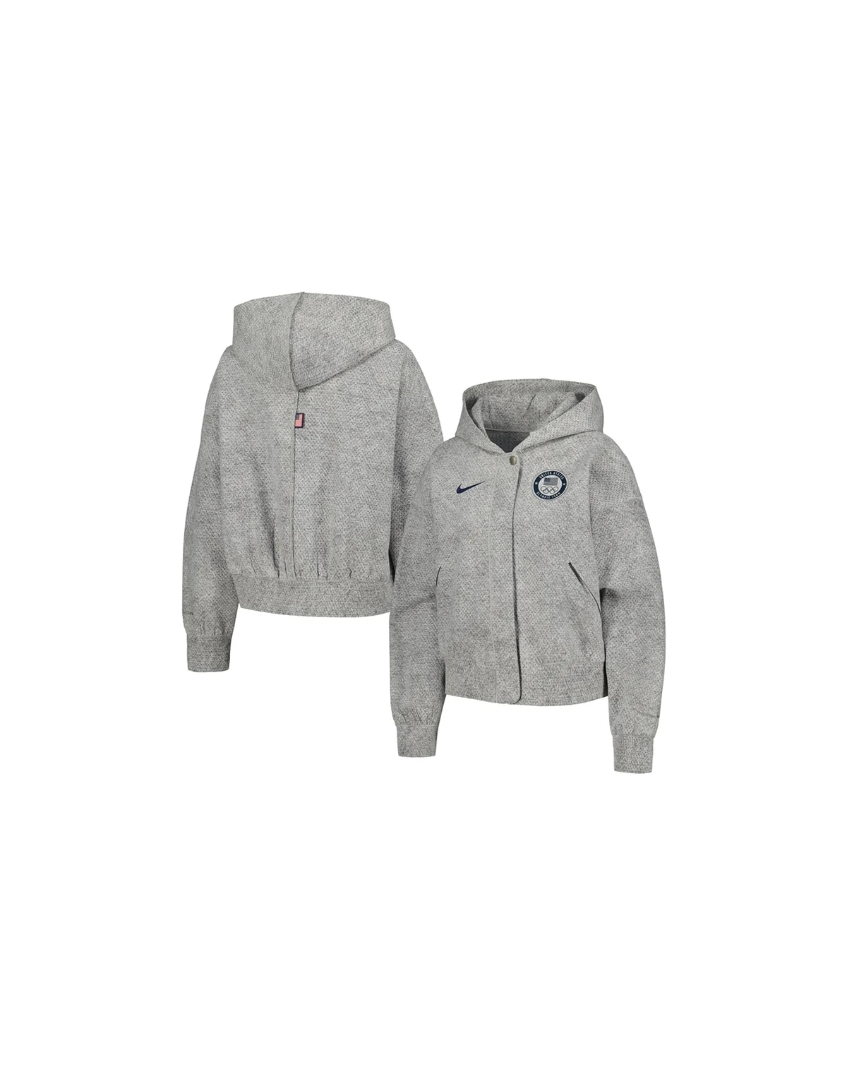 Women's Gray Team USA Media Day Oversized Cropped Hoodie Performance Full-Zip Jacket