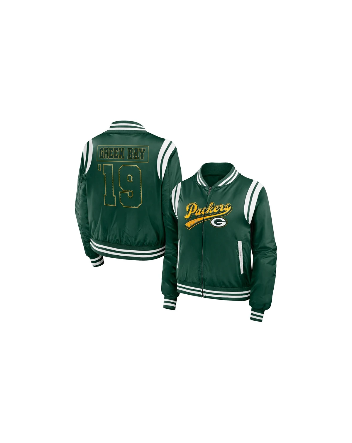 Women's Green Green Bay Packers Bomber Full-Zip Jacket