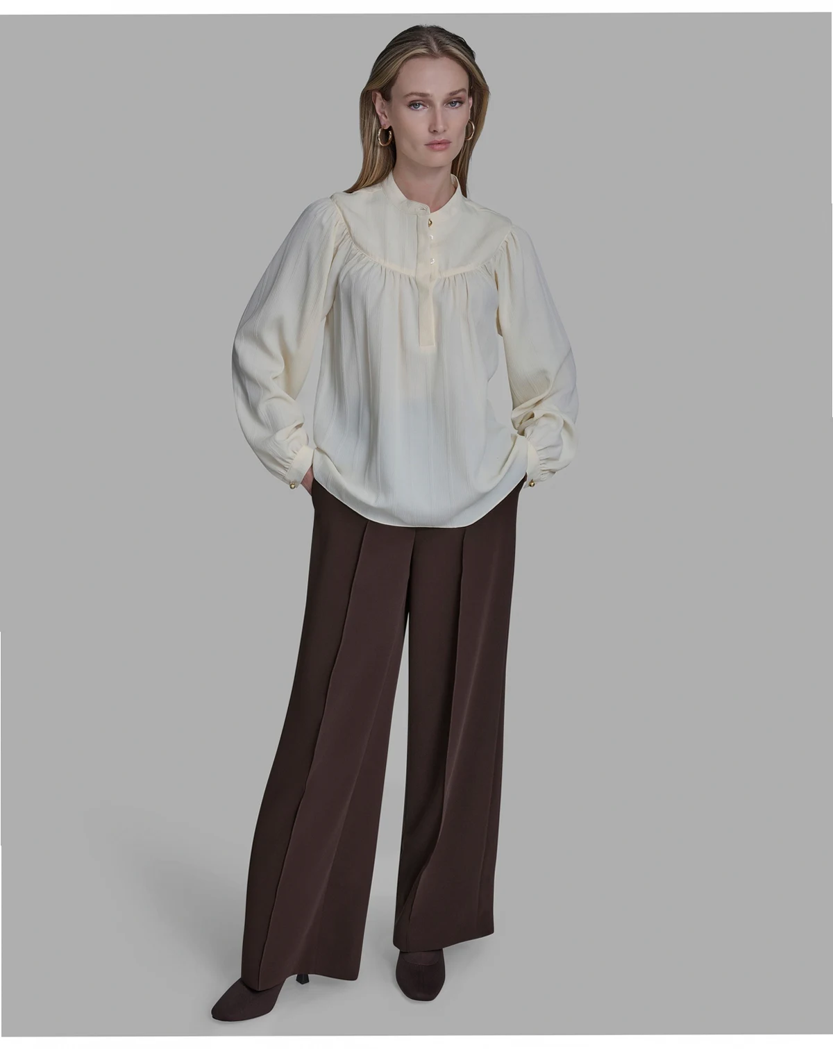 Women's Long Sleeve Tie Collar Top