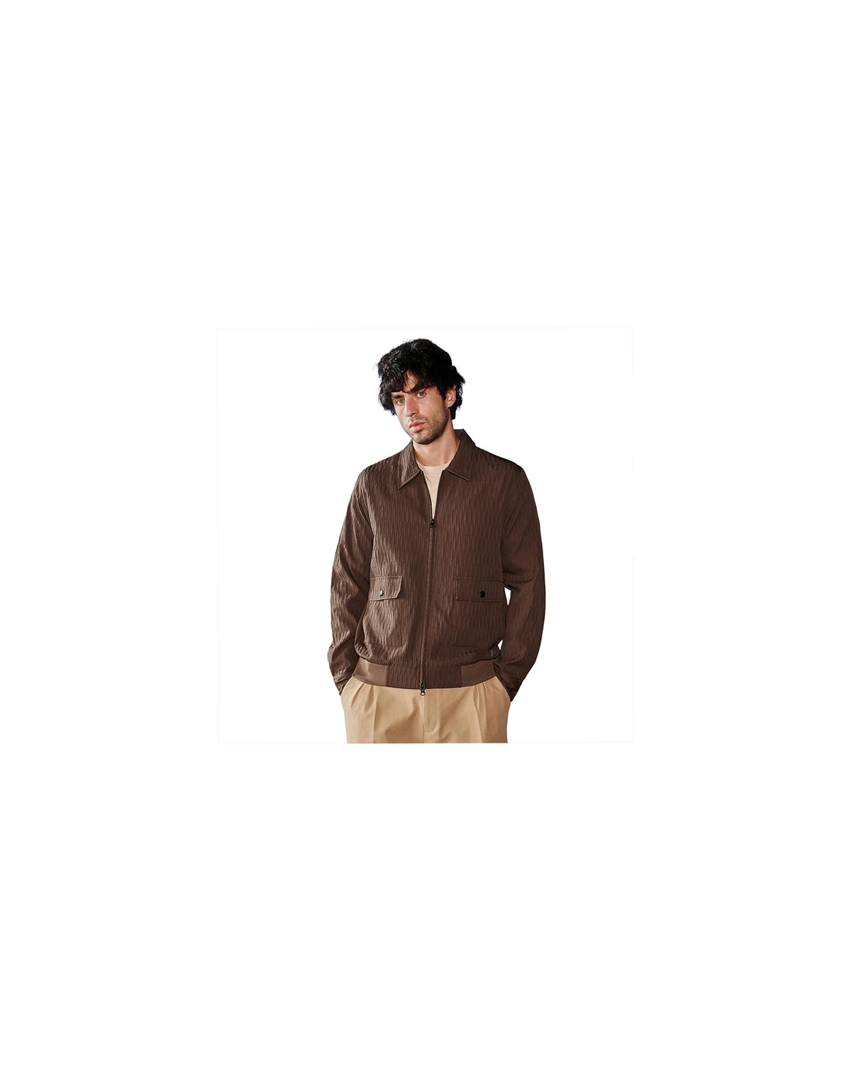 Men's Chocolate Brown Zip-Front Crease-Tactile Jacket