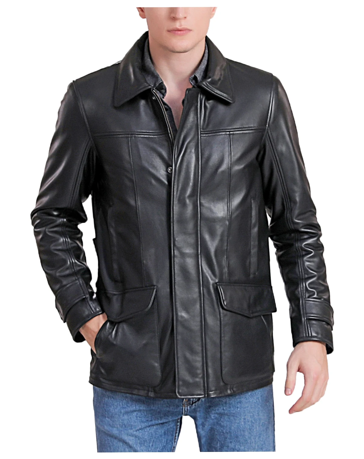 Men Hunter Leather Coat - Tall