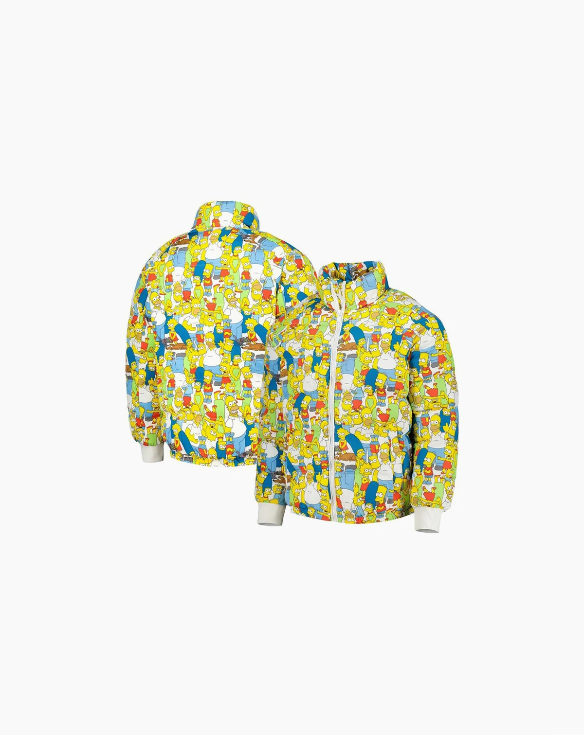 Men's White The Simpsons Family Raglan Full-Zip Puffer Jacket