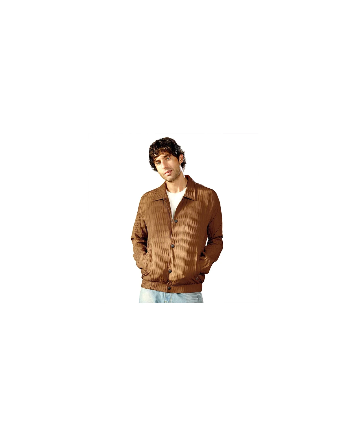 Men's Teddy Brown Crease-Tactile Bomber Jacket