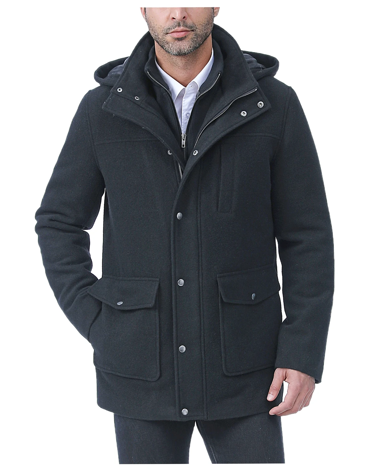 Men Kenneth Wool Blend Car Coat with Bib - Tall