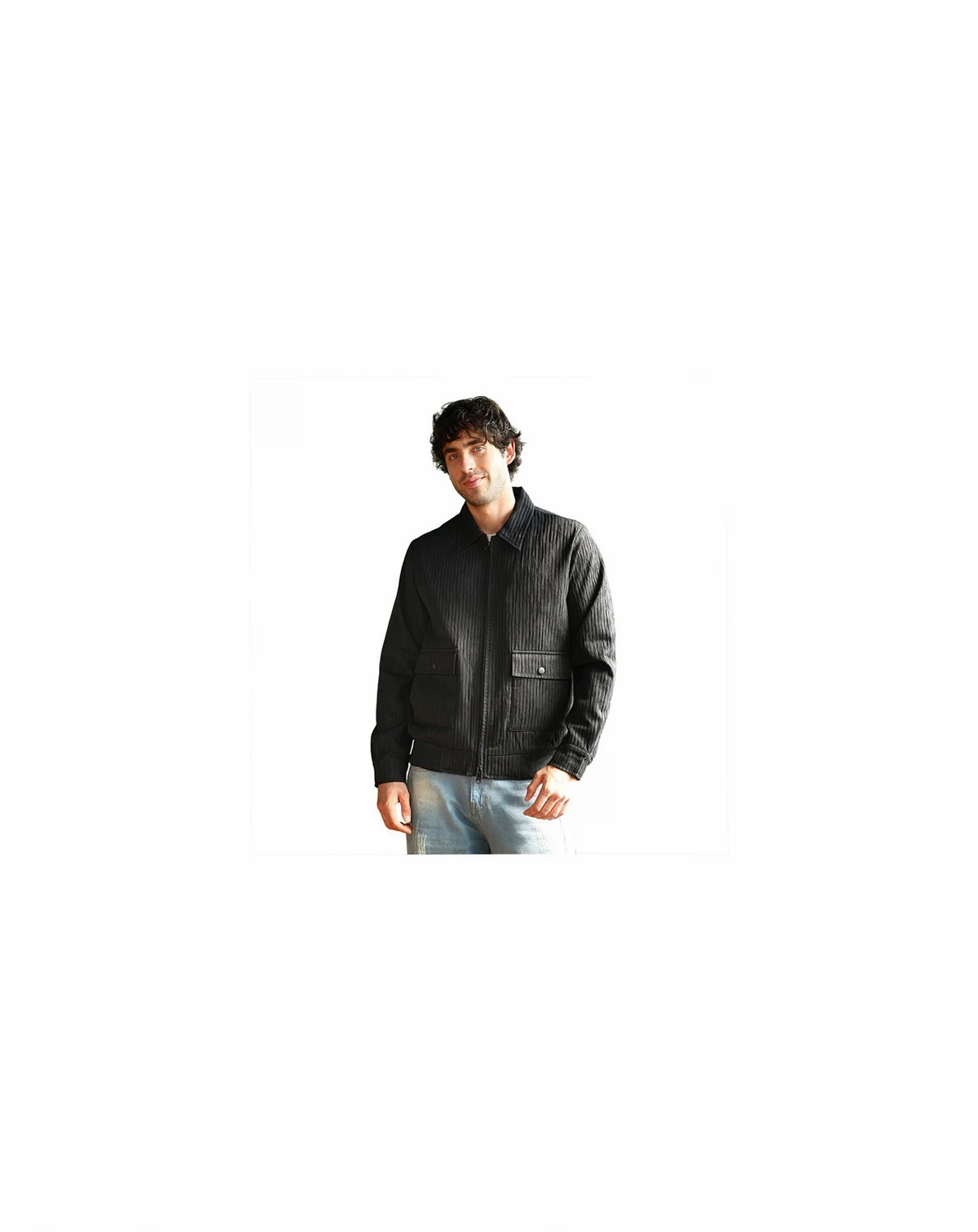 Men's Midnight Black Zip-Front Crease-Tactile Jacket