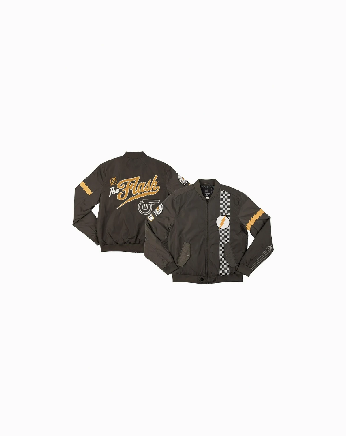 Men's Black Flash Checkered Full-Zip Bomber Jacket