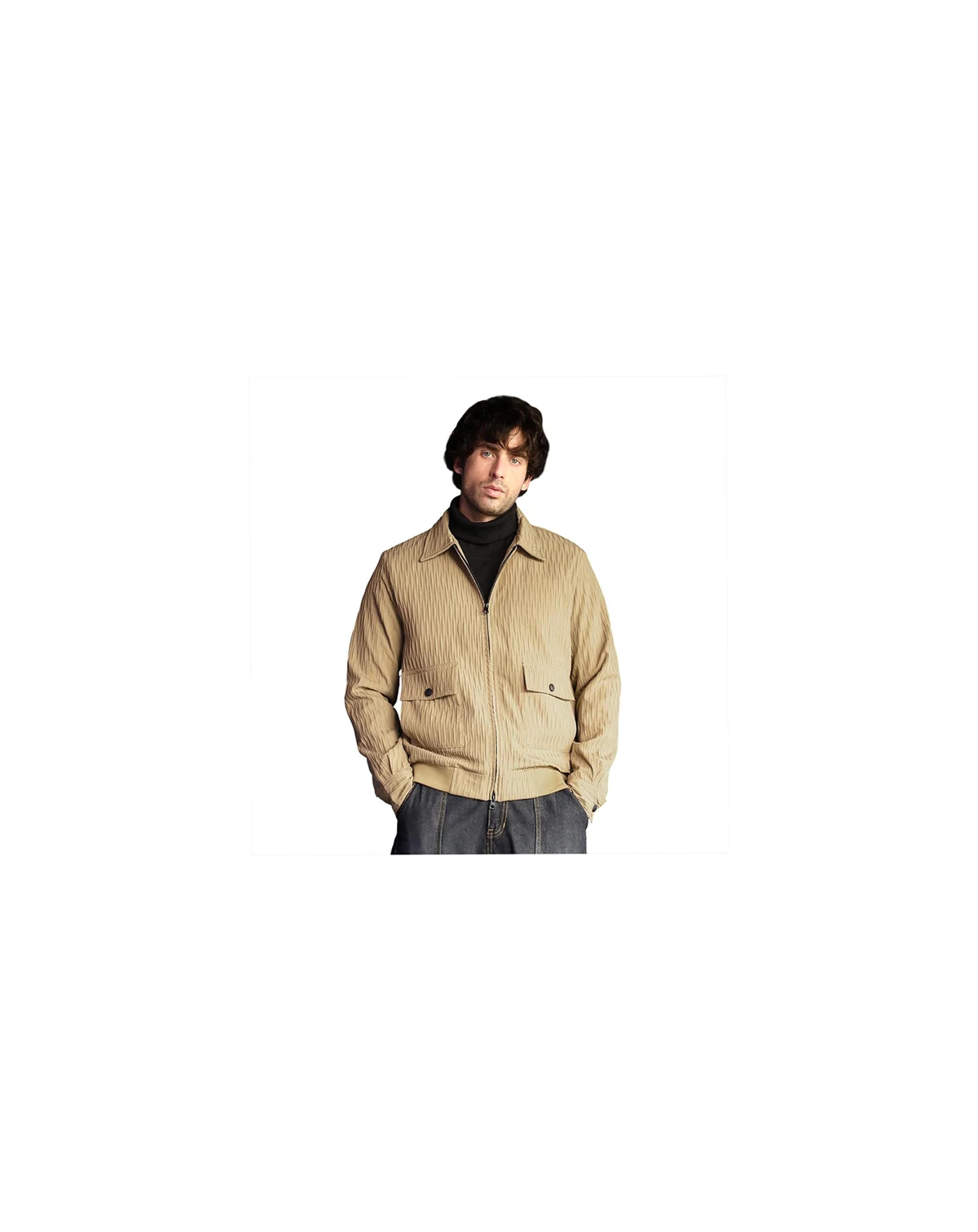 Men's Mousse Brown Zip-Front Crease-Tactile Jacket
