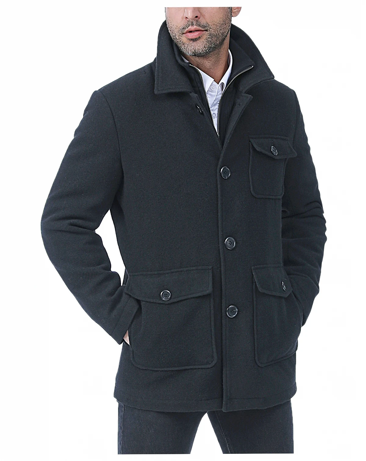 Men Calvin Wool Blend Car Coat with Removable Bib - Tall