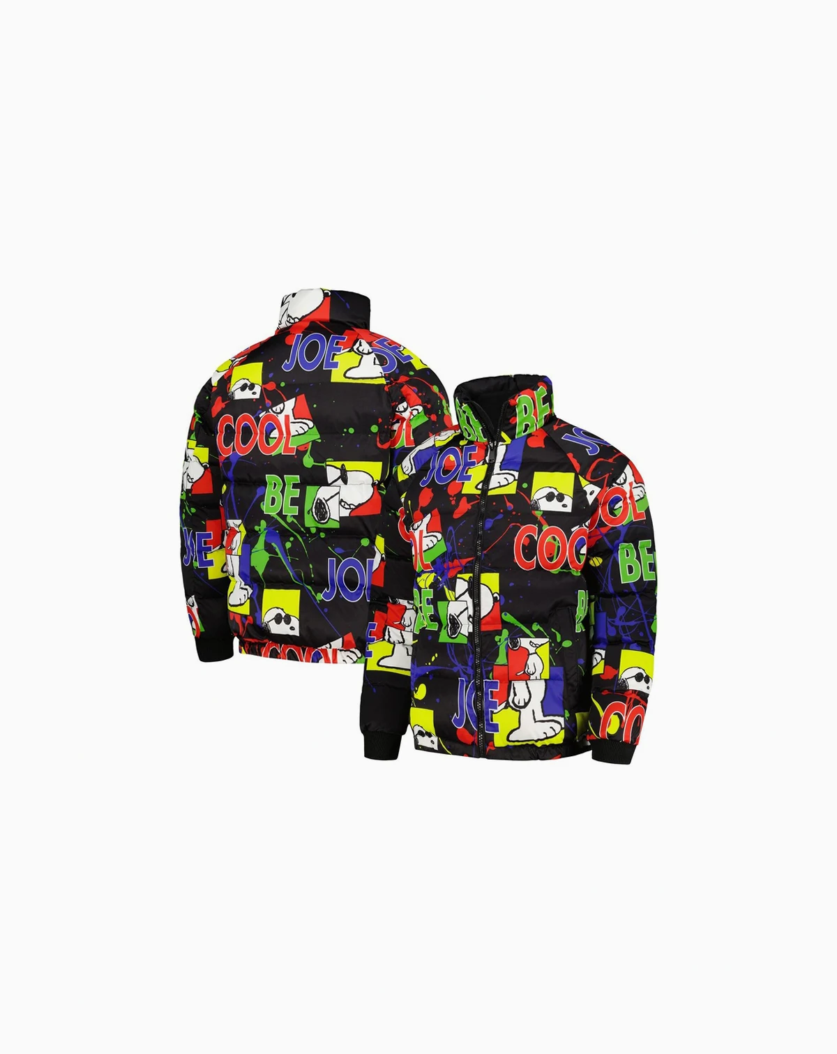 Men's Black Peanuts Joe Cool Raglan Full-Zip Puffer Jacket