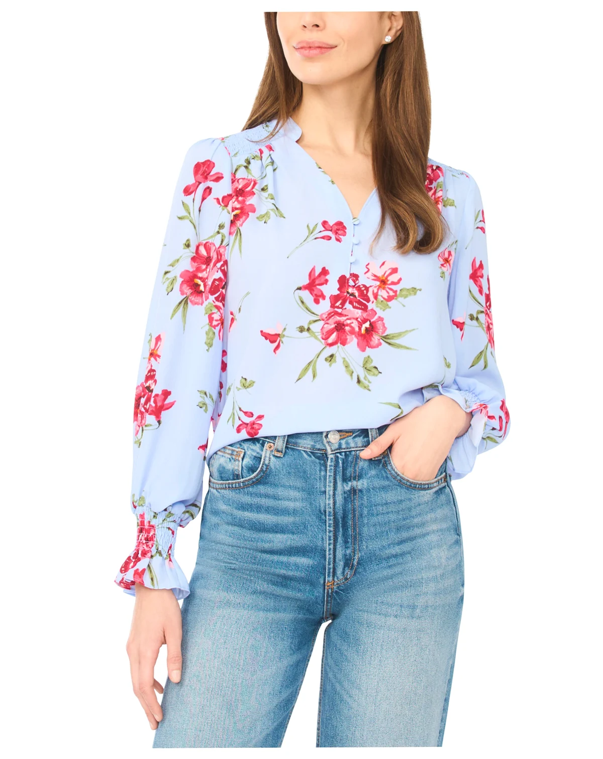Women's V-Neck Smocked Detail Top