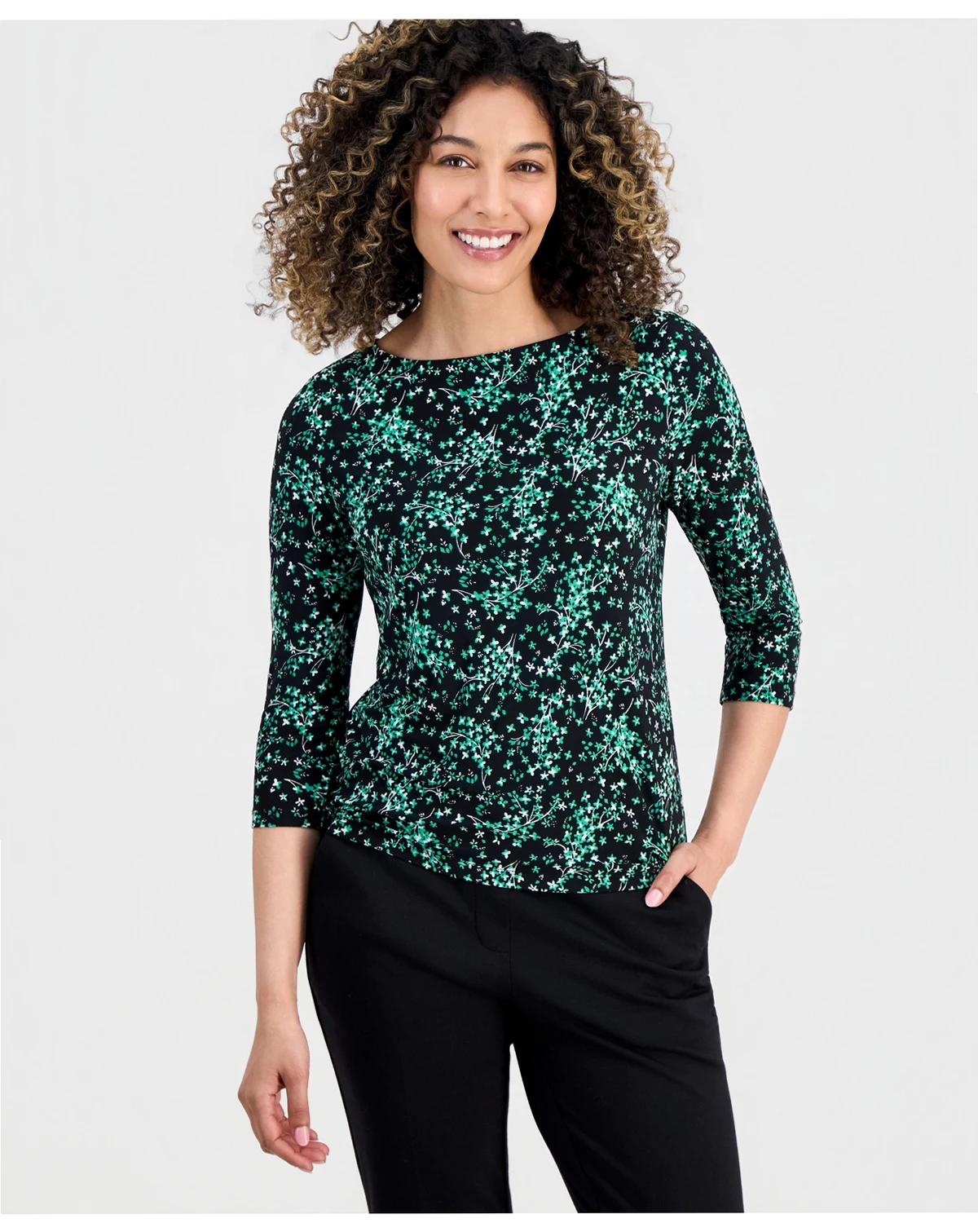 Petite Printed 3/4-Sleeve Top