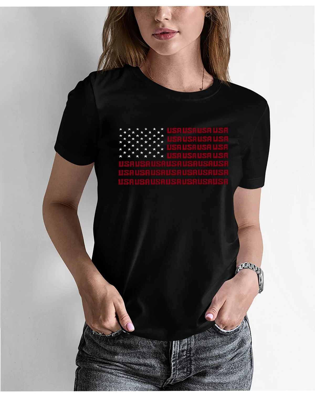 Women's Word Art USA Flag T-shirt
