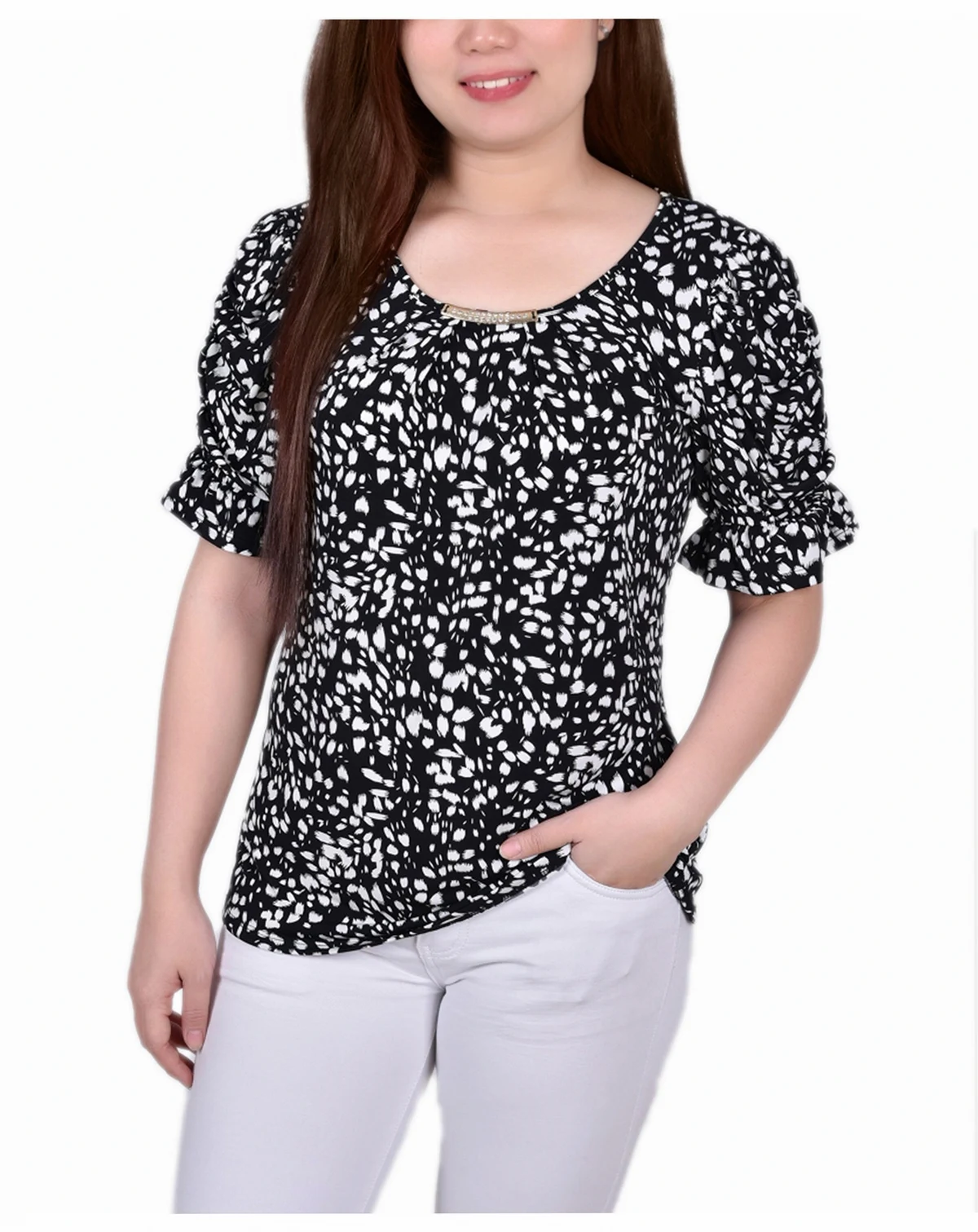 Women's Elbow Cuffed Sleeve Hardware Top