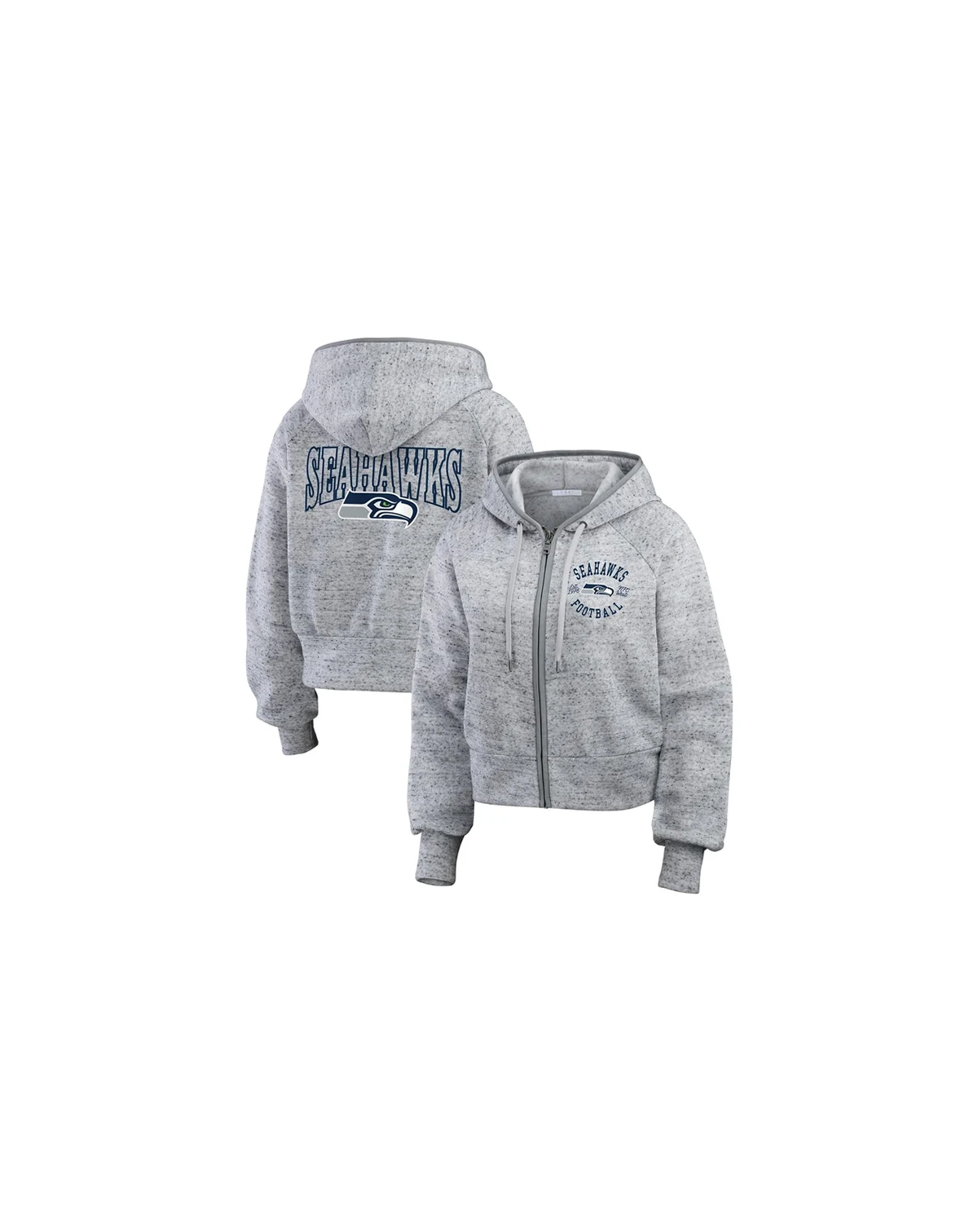 Women's Heather Gray Seattle Seahawks Speckled Fleece Cropped Full-Zip Hoodie