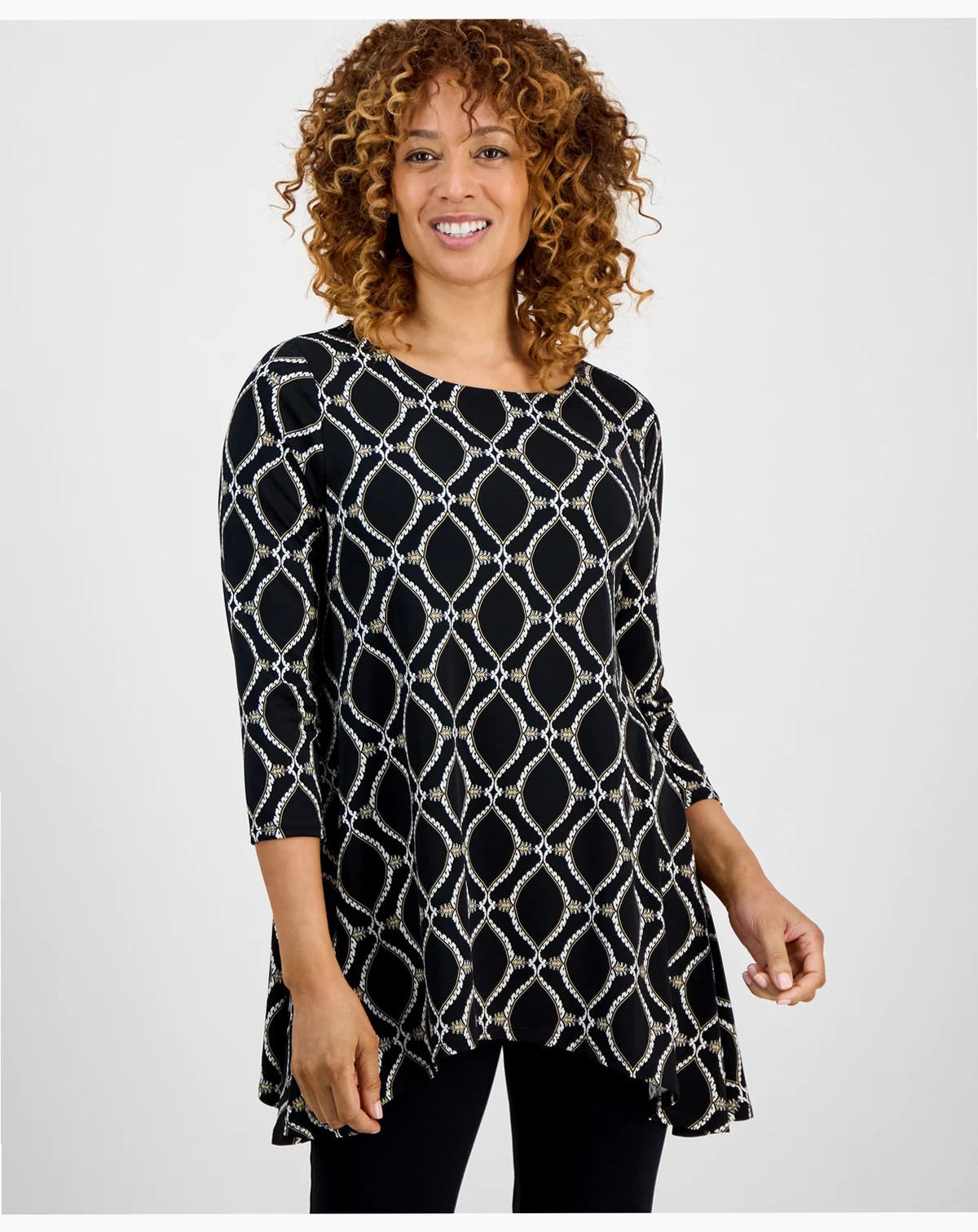 Women's Printed 3/4-Sleeve Swing Knit Top, Exclusively at Macy's