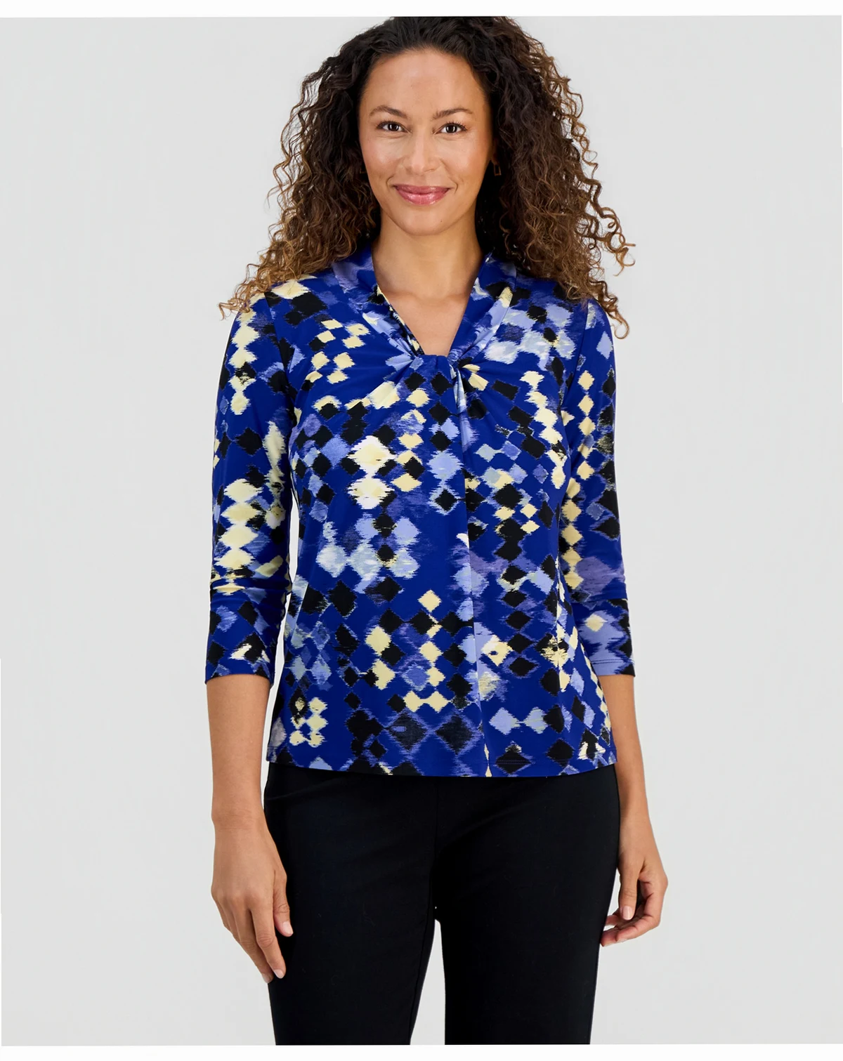 Petite Twist-Neck 3/4-Sleeve Top