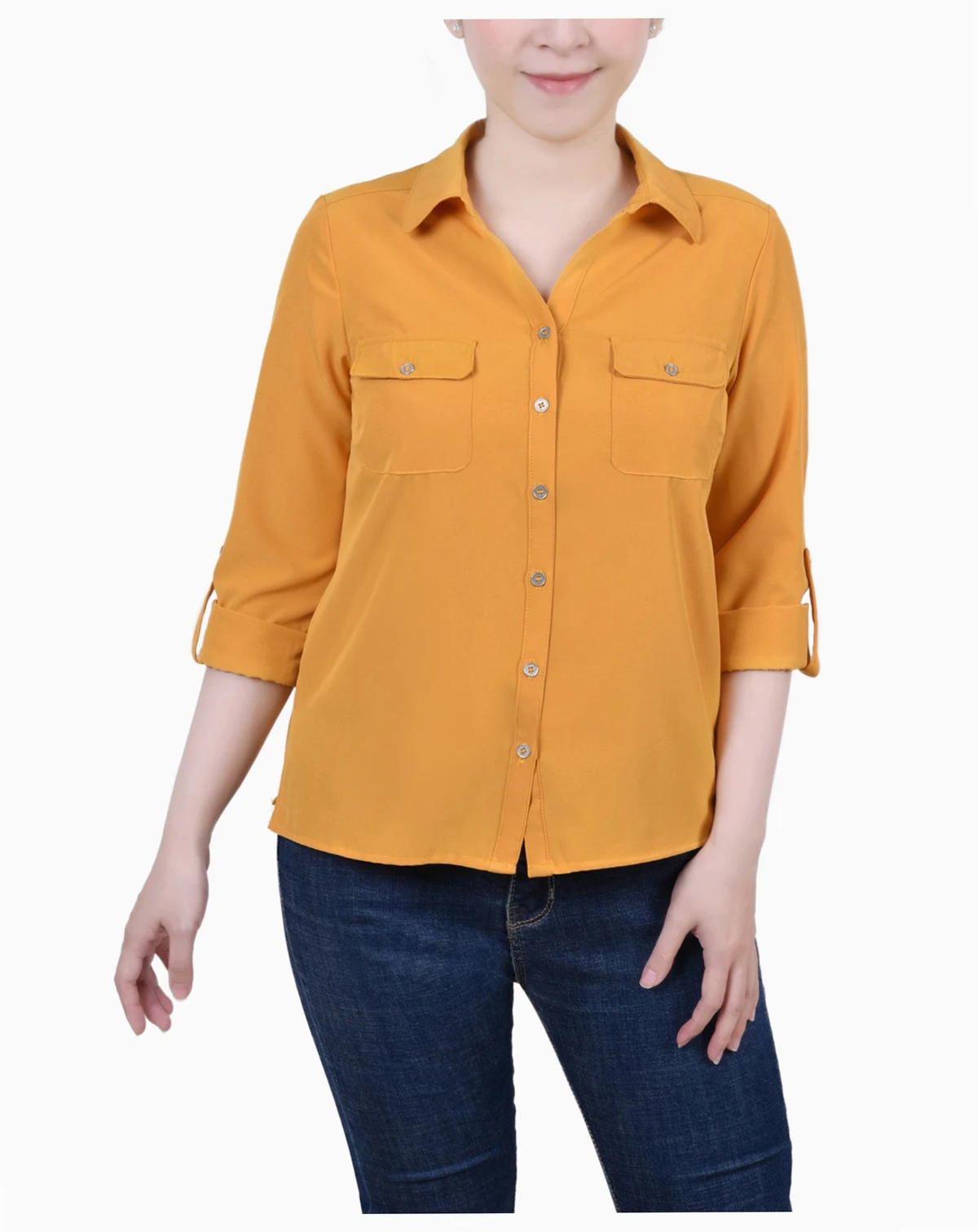 Women's 3/4 Roll Tab Blouse with Pockets