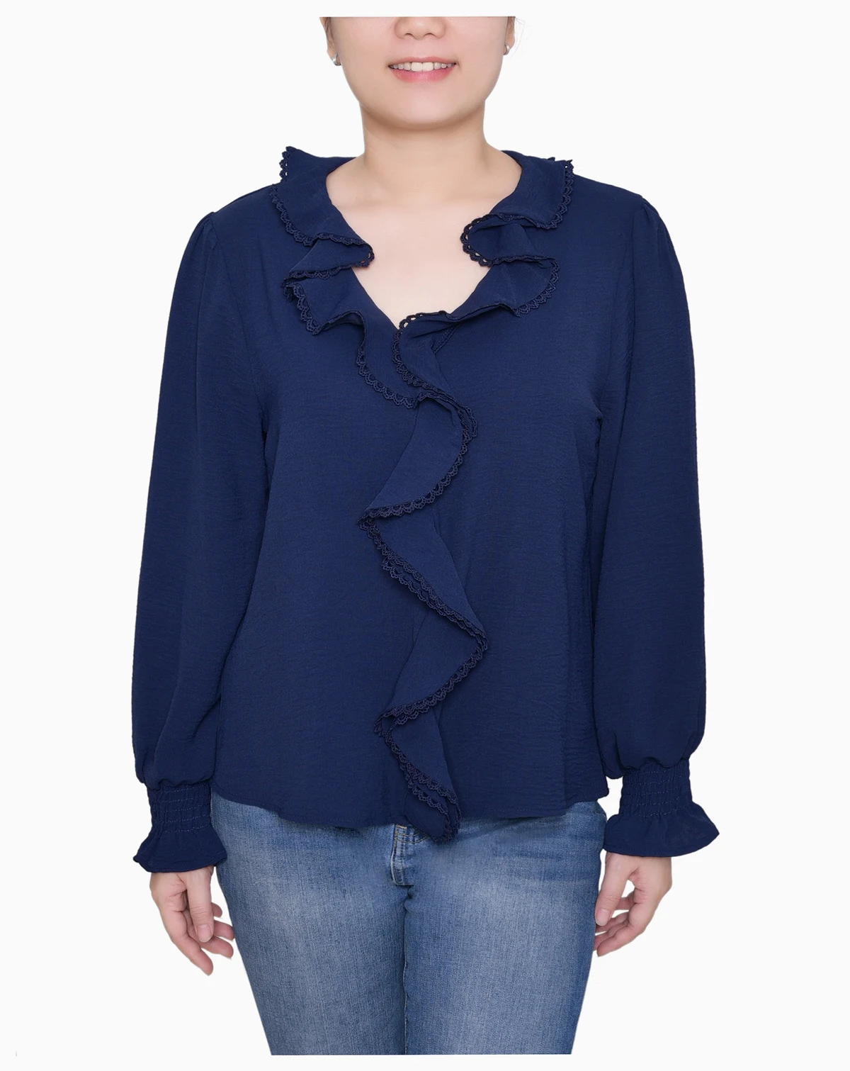 Petite Short sleeve Ruffle Front Top