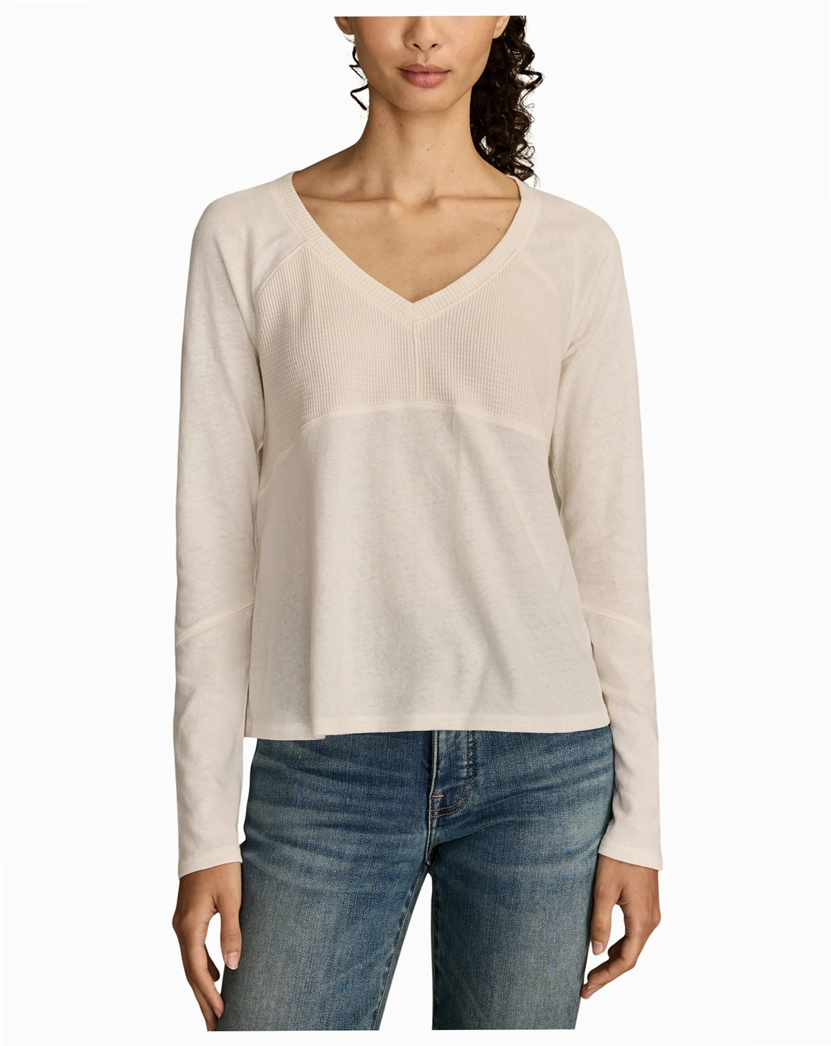 Women's Waffle Mix V-Neck Top
