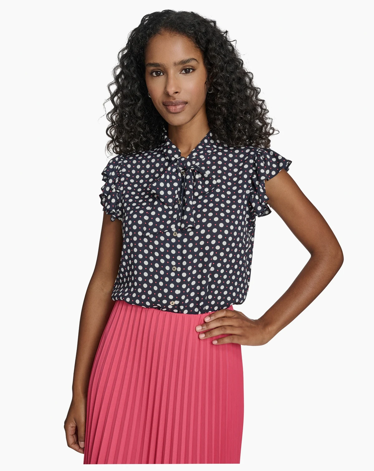 Women's Double Dot Tie Neck Top