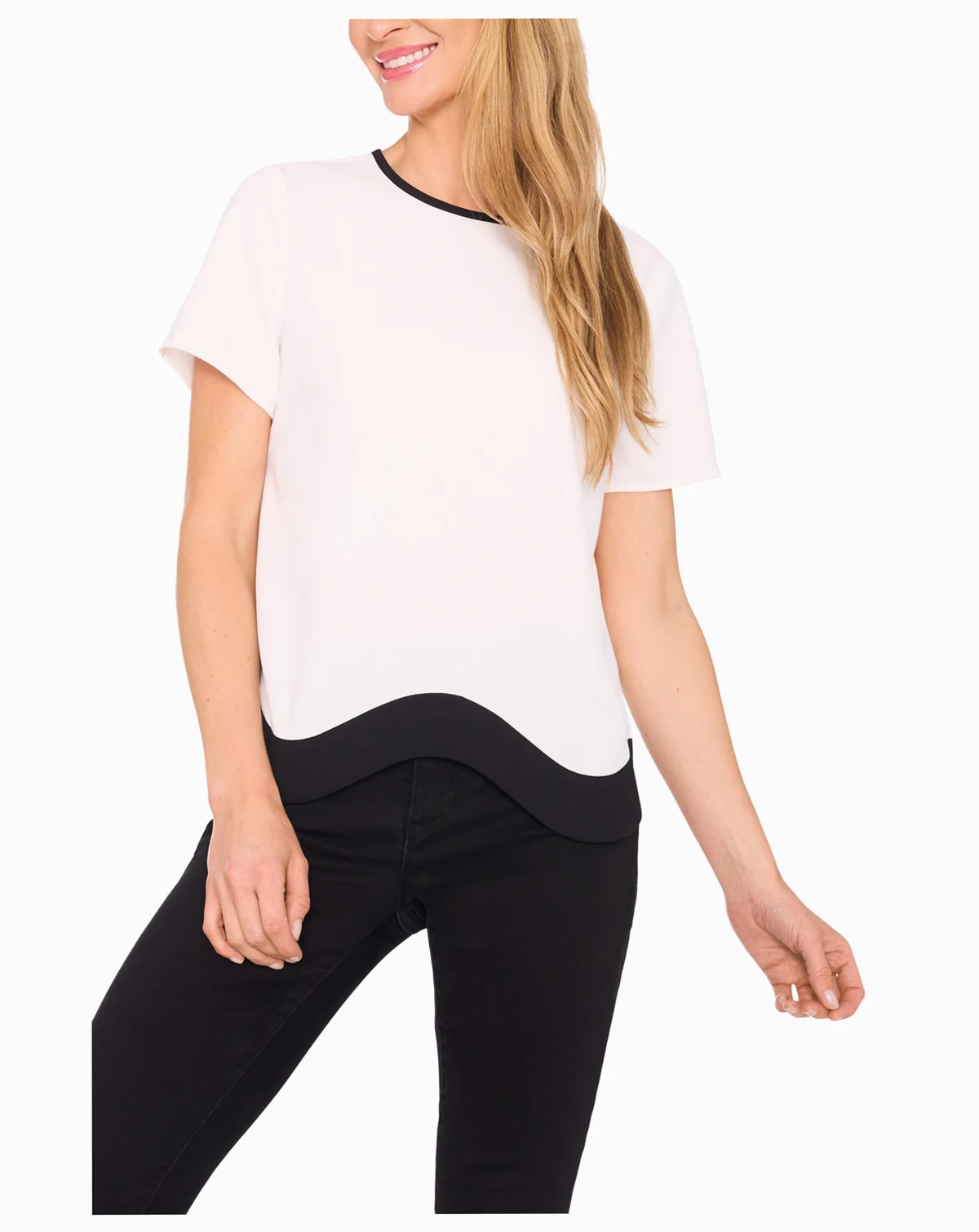 Women's Contrast-Hem Short-Sleeve Top