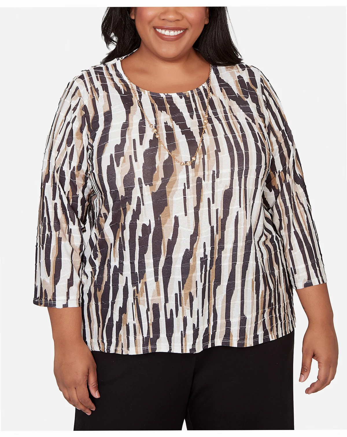 Plus Size Seville Animal Print Pleated Top with Necklace