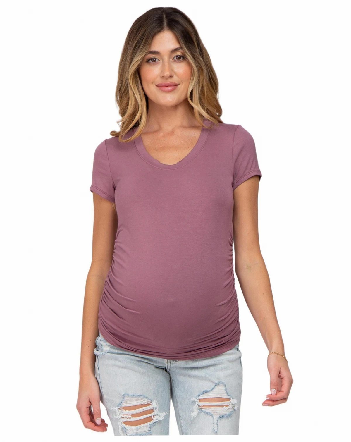 Maternity Dark Mauve Basic Short Sleeve Fitted Top