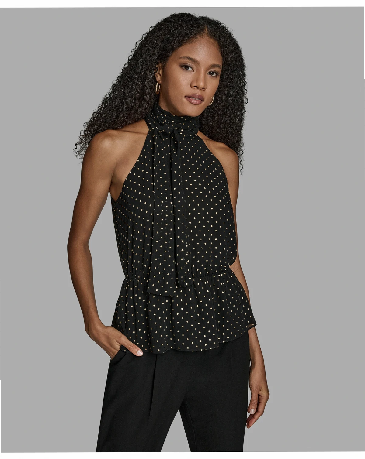 Women's Polka Dot Print Halter Neck Blouse