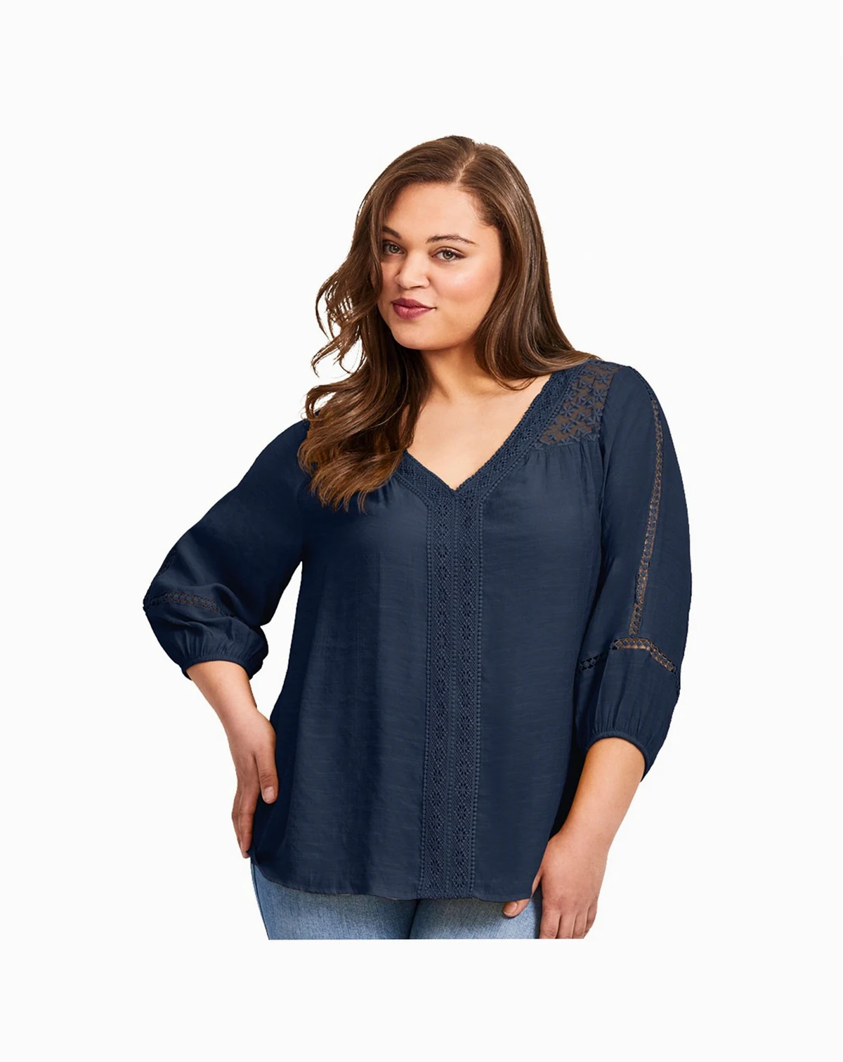 Women's Embroidered Lace Detail Peasant Blouse