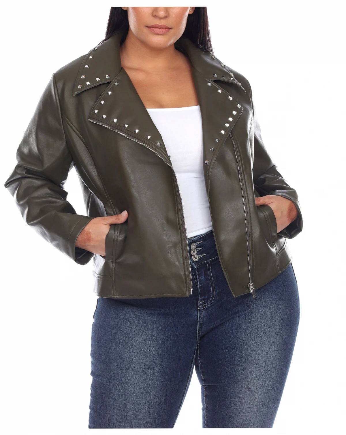 Plus Size Faux Leather Jacket