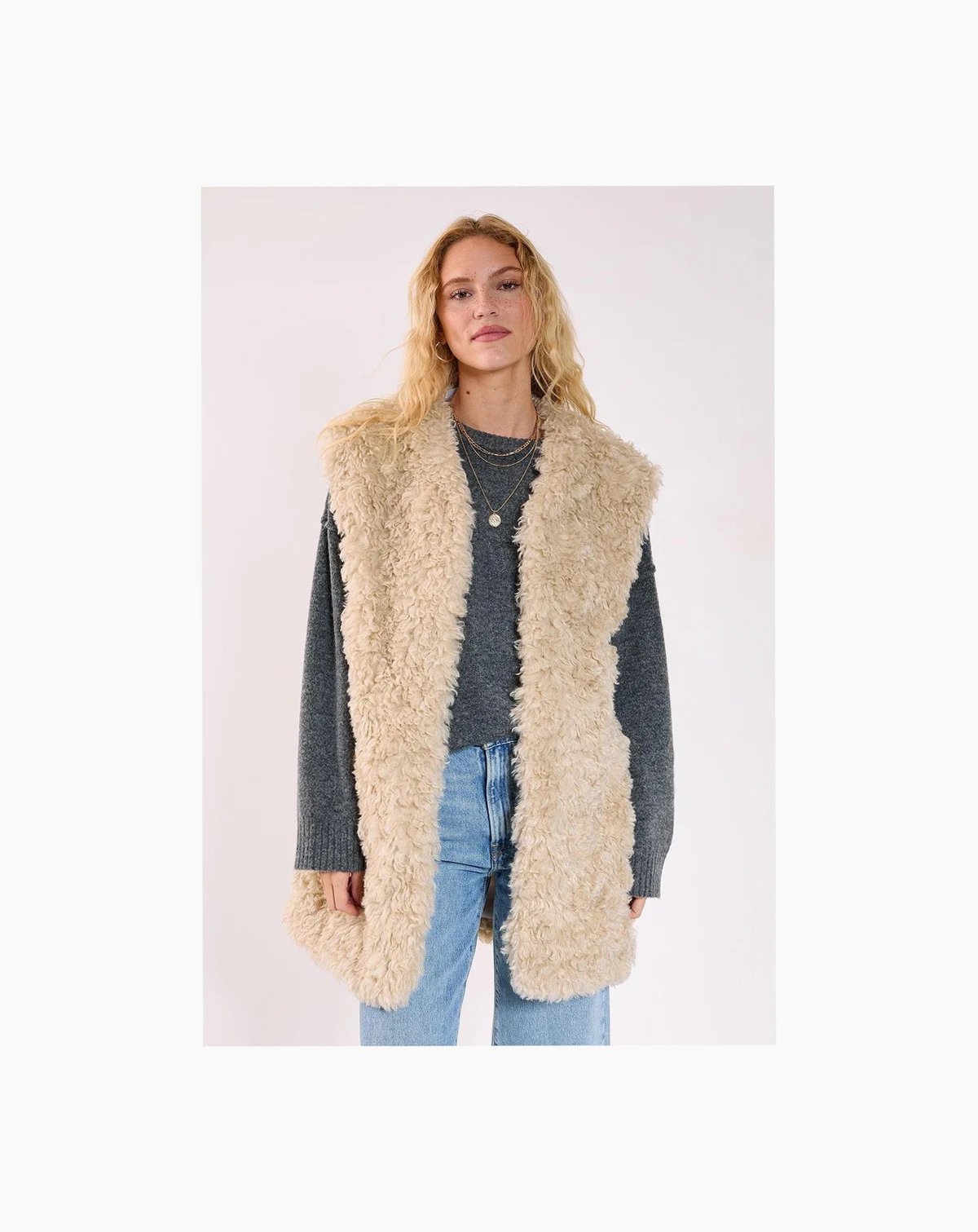 Women's Curly Faux Fur Borg Gilet