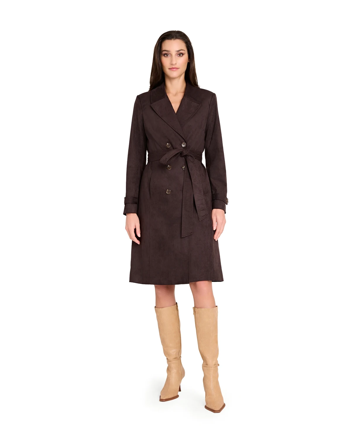 Petite Suede Long Sleeve Trench Coat