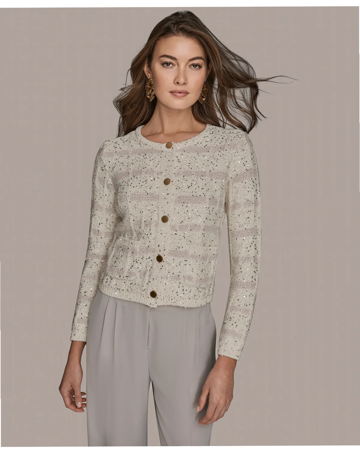 Women's Button Front Cable Cropped Jacket