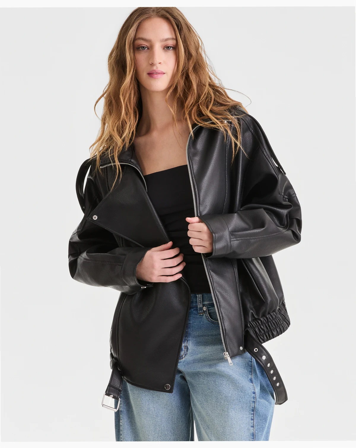 Women's Faux-Leather Zip-Front Bomber Jacket, Macy's Exclusive