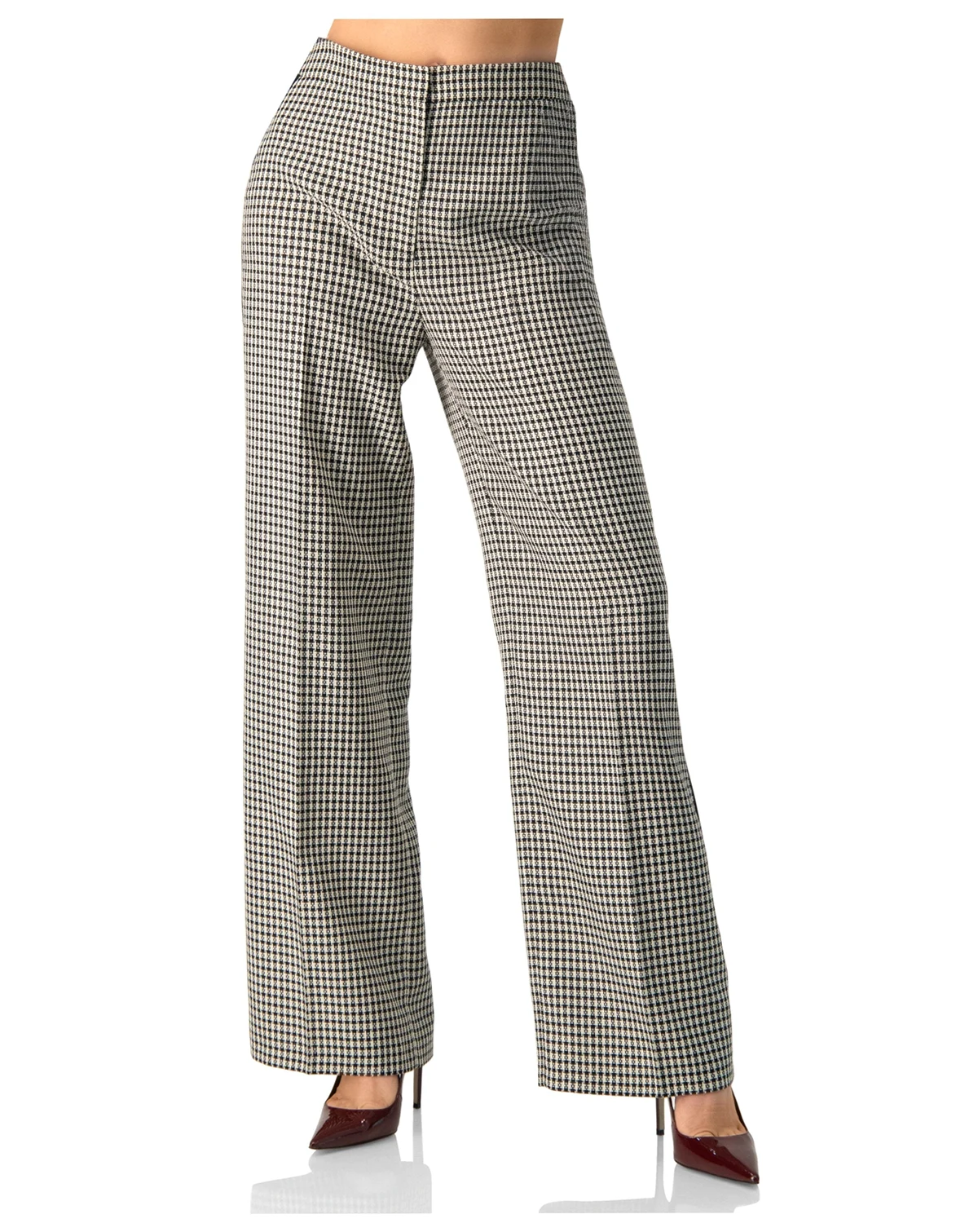 Women's Checkered Wide-Leg Trousers With Side Stripe