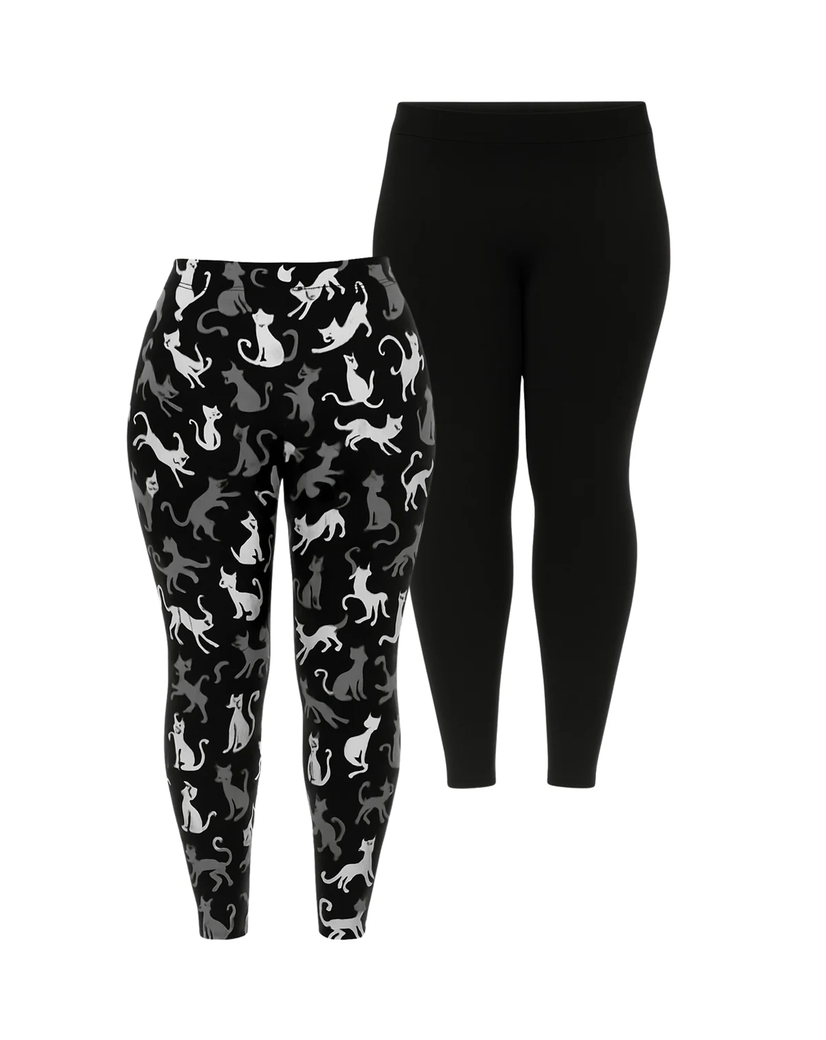 Plus Size Cat Print Legging Pants, 2-Pack