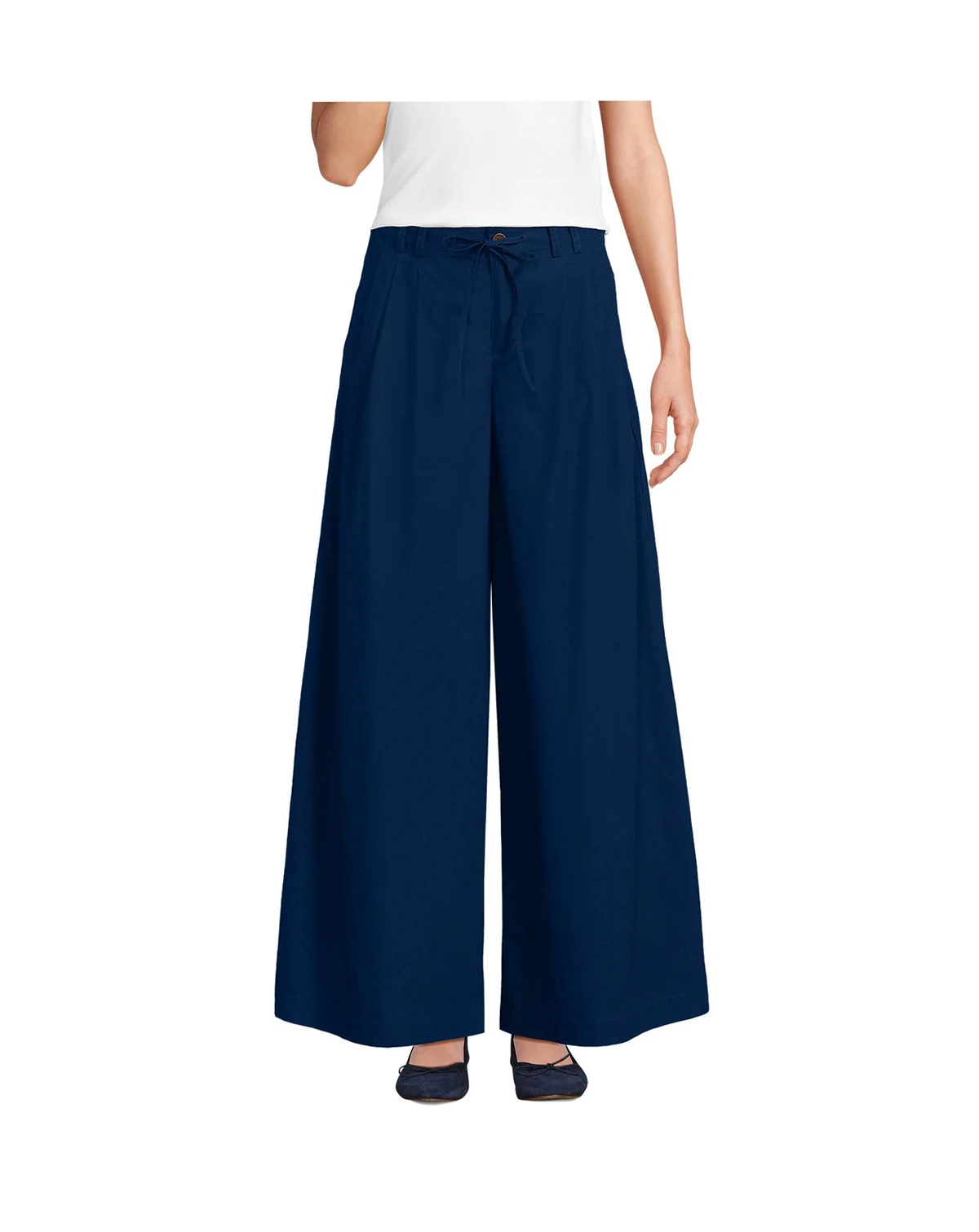 Petite Poplin Mid Rise Pleated Slouchy Pants