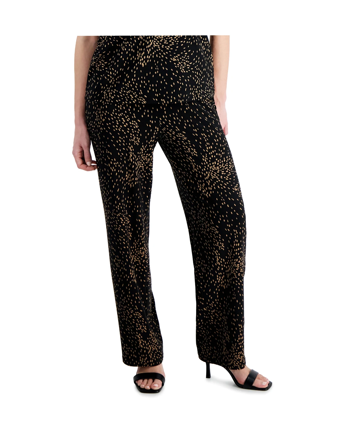 AK Anne Klein Petite Printed Wide-Leg Pull-On Knit Pants