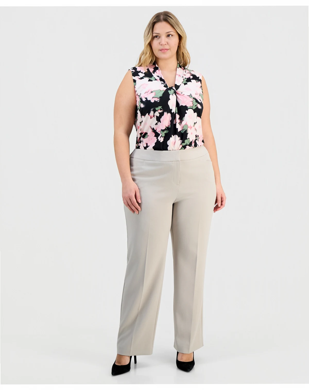 Plus Size High-Rise Stretch-Crepe Straight-Leg Pants