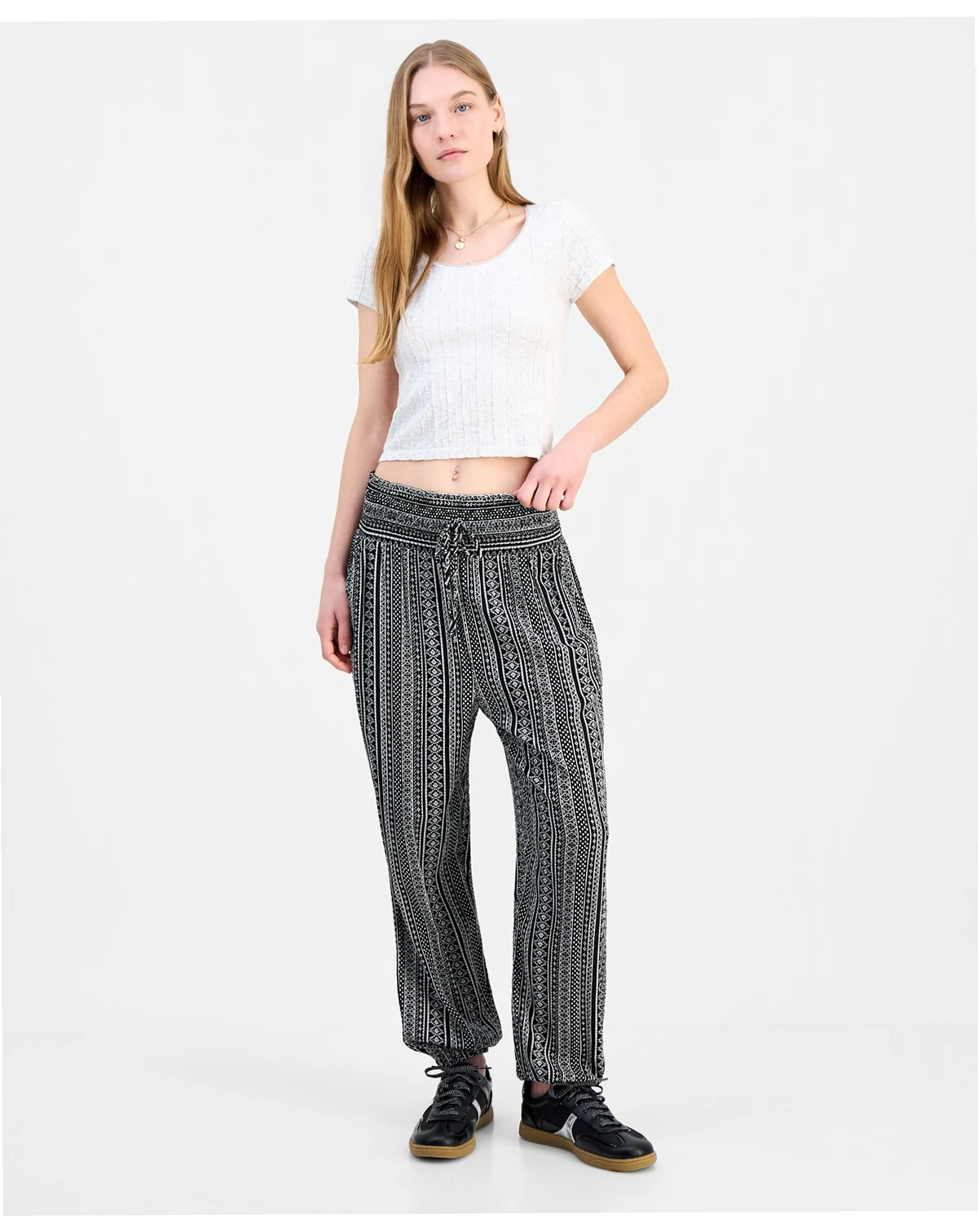 Juniors' Striped Smocked-Waist Jogger Pants