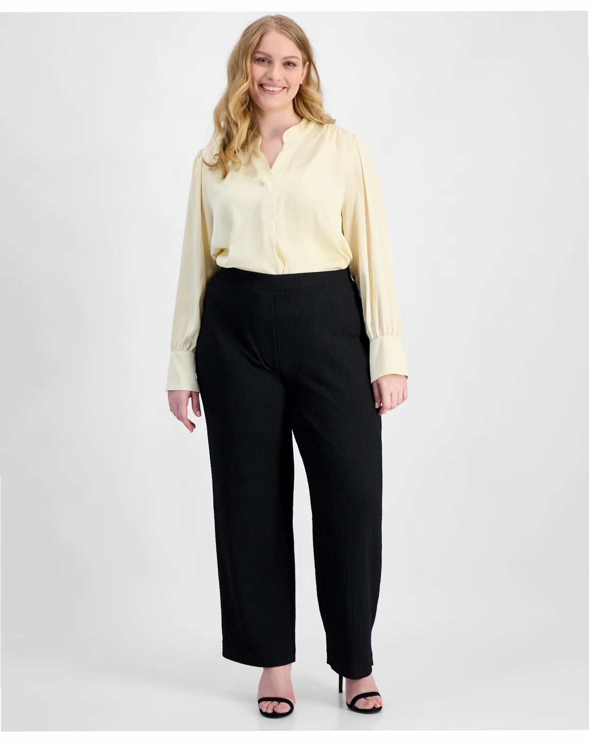 Plus Size Textured Pull-On Pants