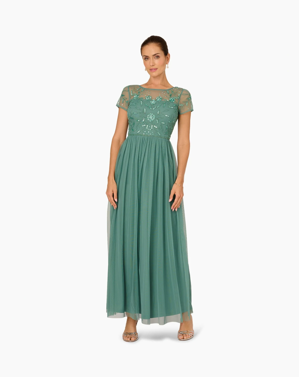 Women's Boat-Neck Beaded Mesh Dress