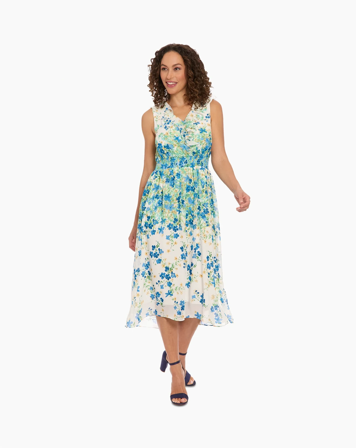 Women's V-Neck Sleeveless Smocked-Waist Dress