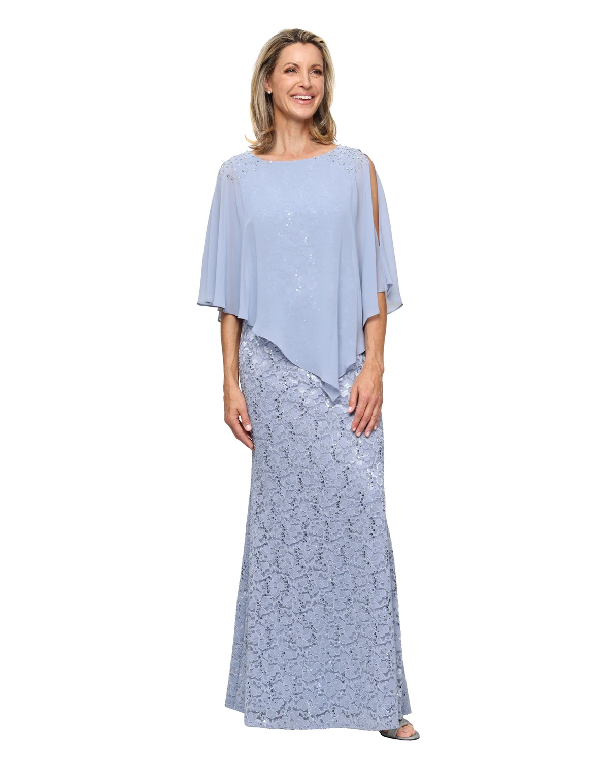 Women's Sequin Lace Chiffon Caplet Gown
