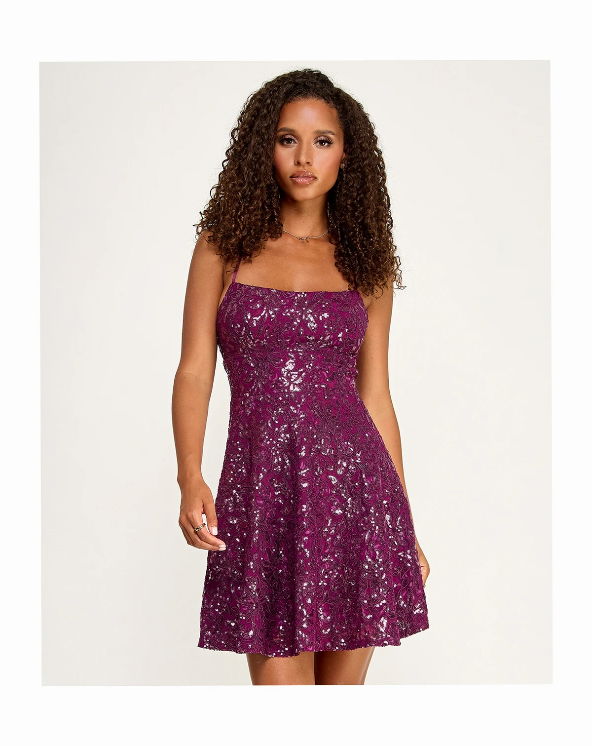 Juniors' Sequined Lace Fit & Flare Dress