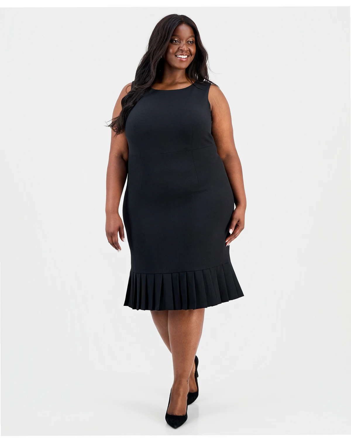 Plus Size Sleeveless Pleated-Hem Sheath Dress