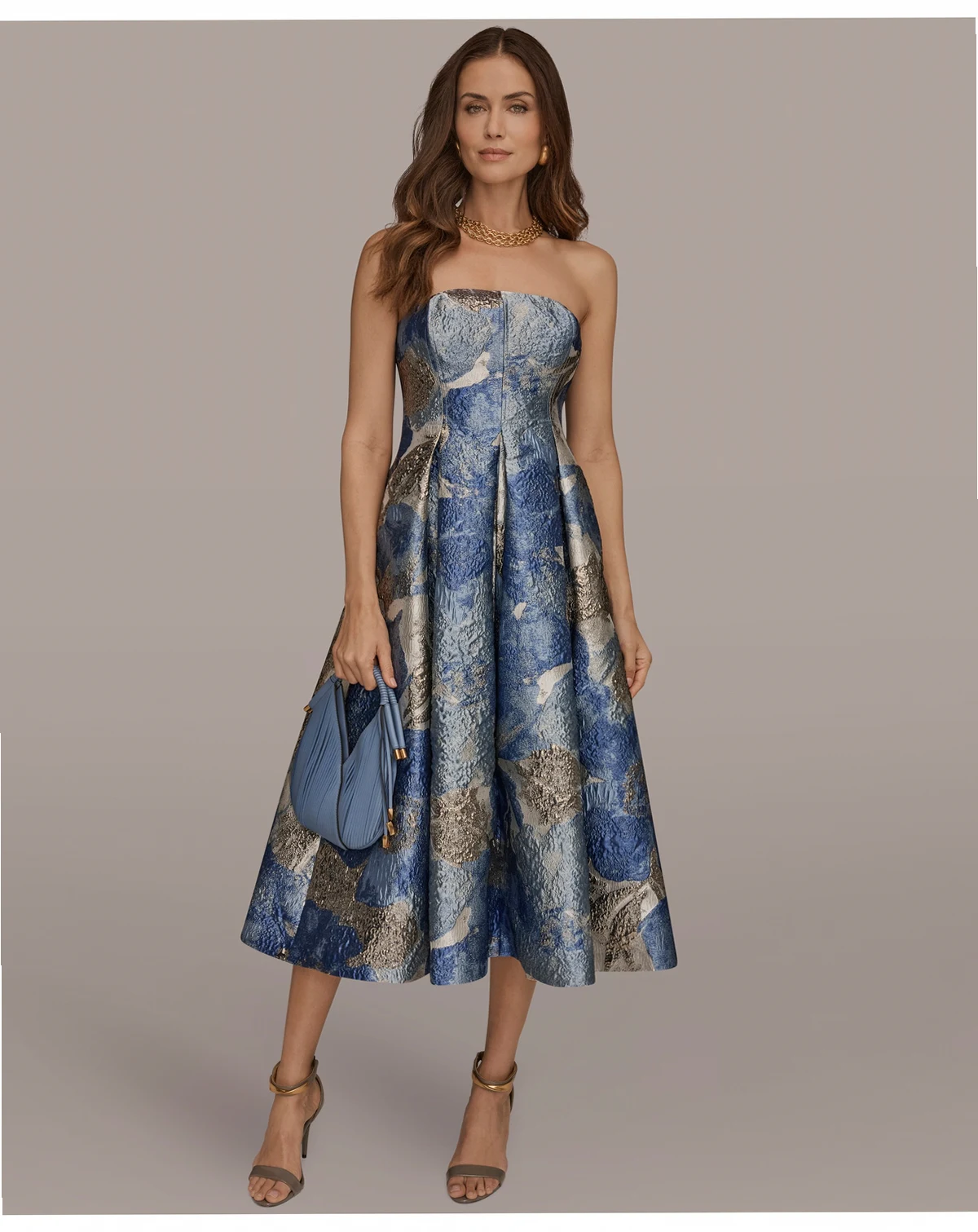 Women's Strapless Floral Midi Cocktail Dress